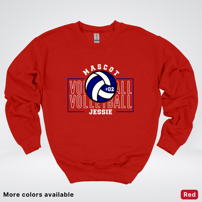 Custom Mascot, Number, & Name – Navy - Volleyball Design 13 Crewneck Sweatshirt
