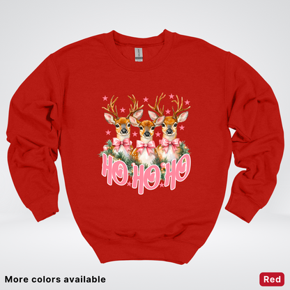 Ho Ho Ho Pink Deer Trio - Crewneck Sweatshirt