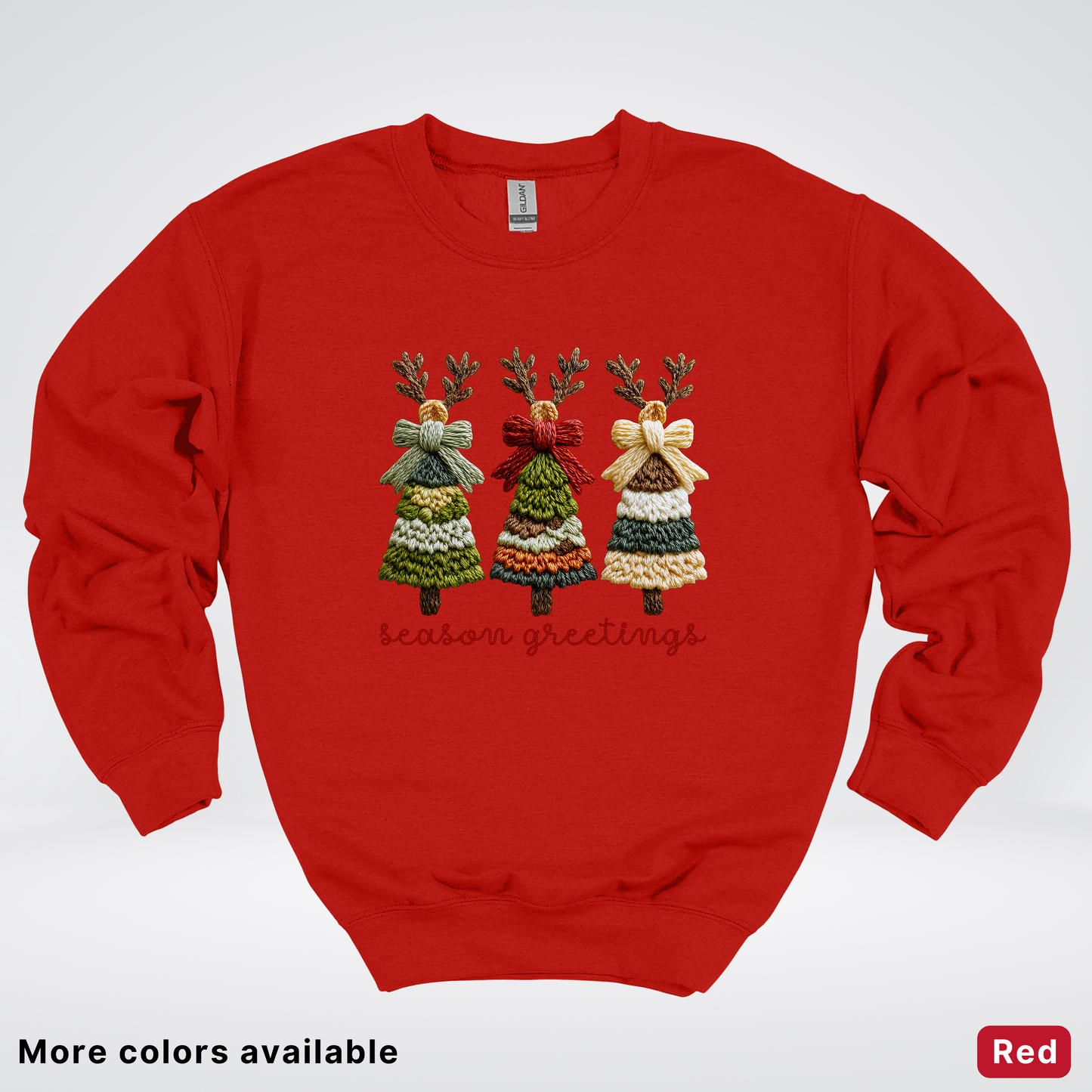 Season Greetings Reindeer Trees Hook Yard Faux - Crewneck Sweatshirt