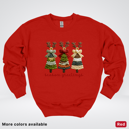 Season Greetings Reindeer Trees Hook Yard Faux - Crewneck Sweatshirt