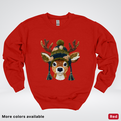 Cozy Winter Reindeer Hook Yard Faux Texture - Crewneck Sweatshirt