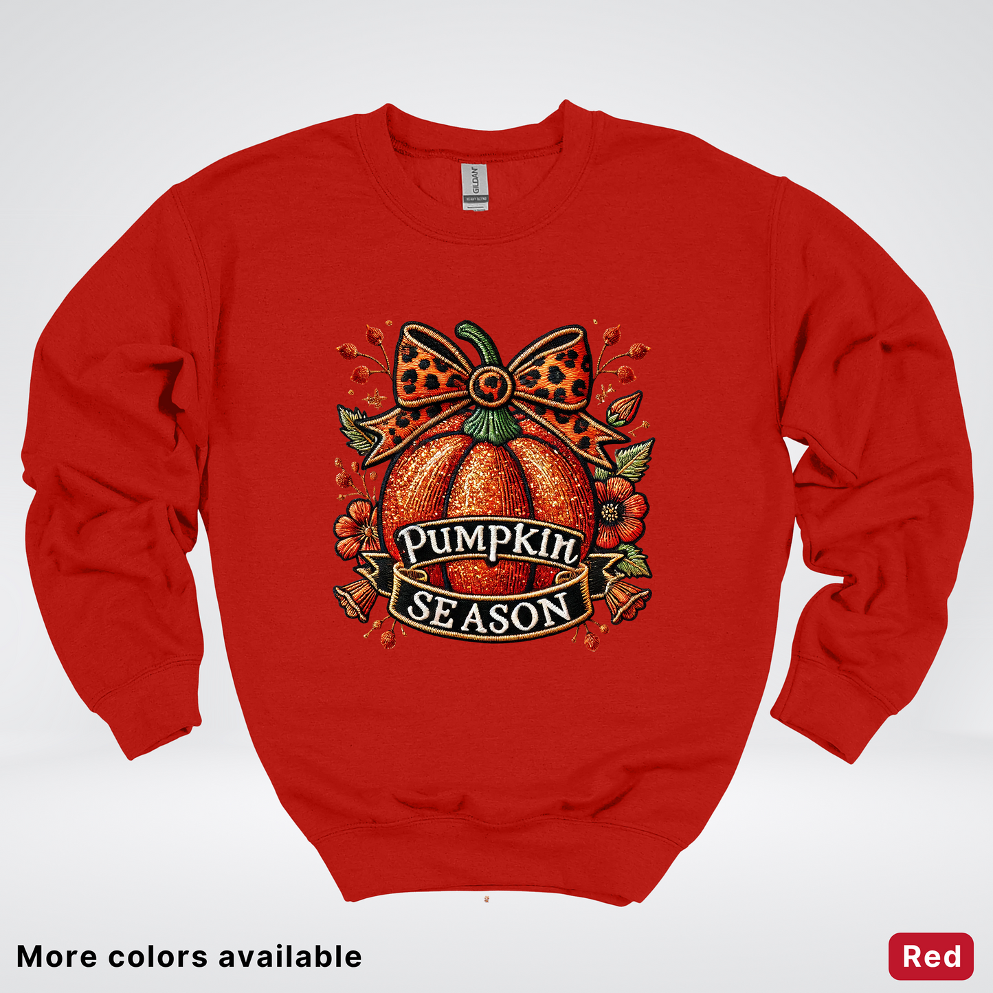 Pumpkin Season Leopard Print Bow Fall Autumn - Crewneck Sweatshirt