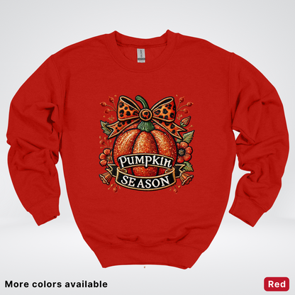 Pumpkin Season Leopard Print Bow Fall Autumn - Crewneck Sweatshirt