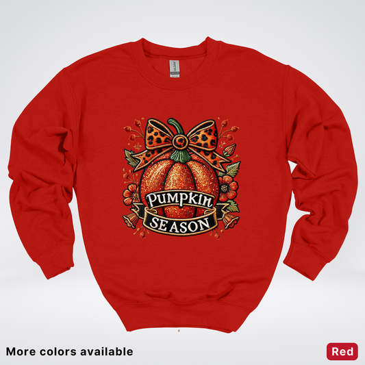 Pumpkin Season Leopard Print Bow Fall Autumn - Crewneck Sweatshirt