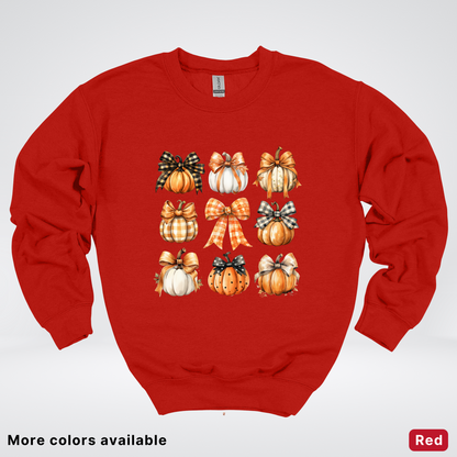 Flannel Bows & Pumpkin Coquette Fall Autumn - Crewneck Sweatshirt