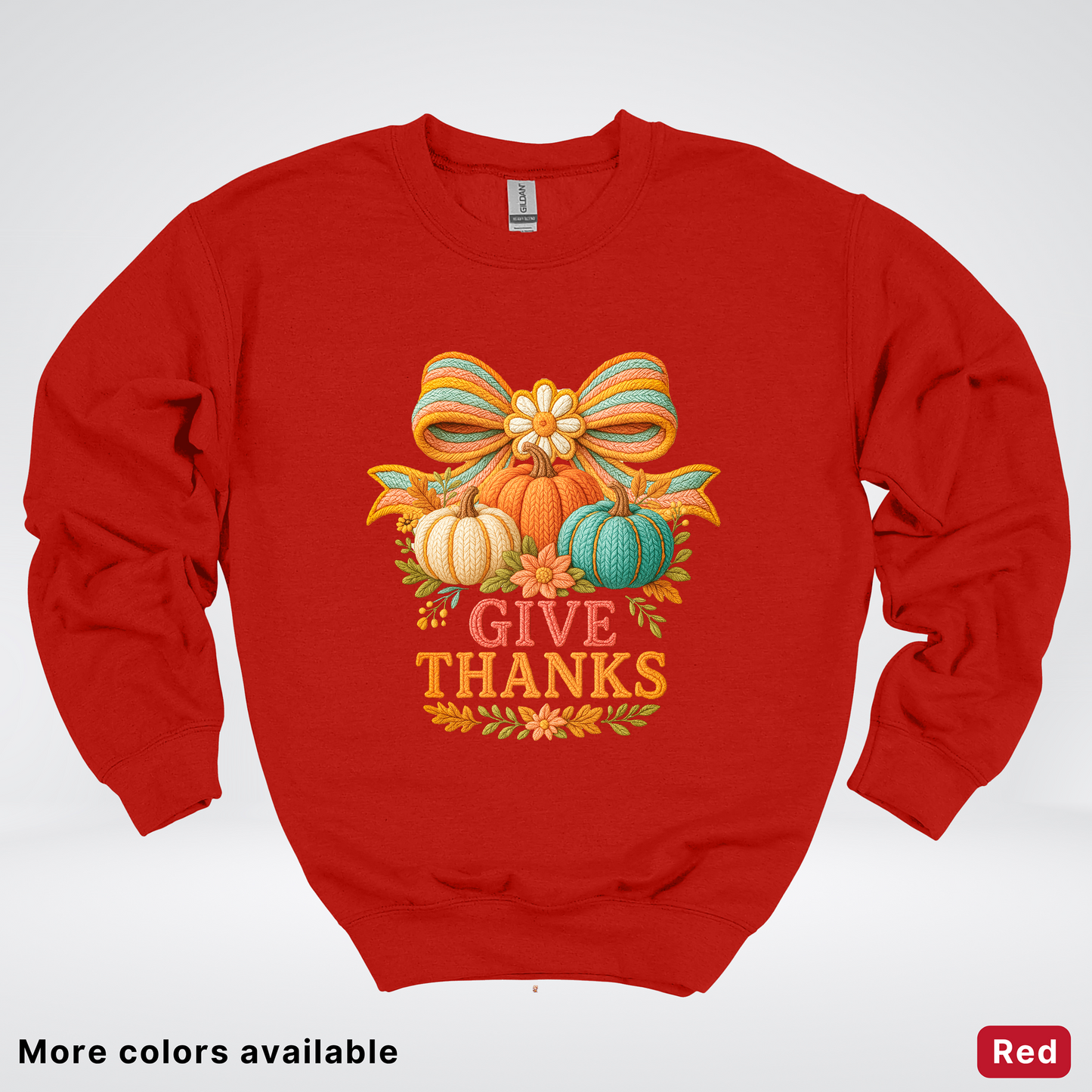 Give Thanks Crochet Thanksgiving Fall Pumpkin - Crewneck Sweatshirt