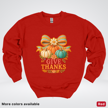Give Thanks Crochet Thanksgiving Fall Pumpkin - Crewneck Sweatshirt