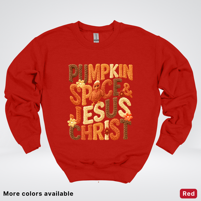 Pumpkin Spice & Jesus Christ Turkey & Flowers Crochet - Crewneck Sweatshirts