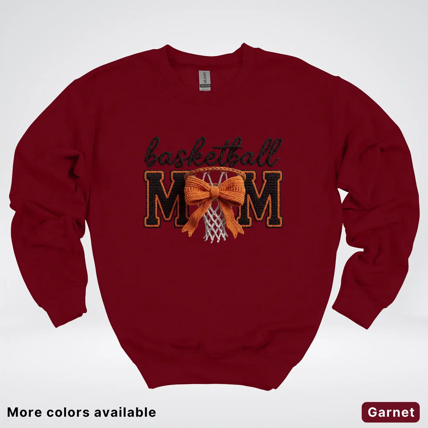 Basketball Mom – Faux Crochet Bow Basketball Graphic Crewneck Sweatshirt