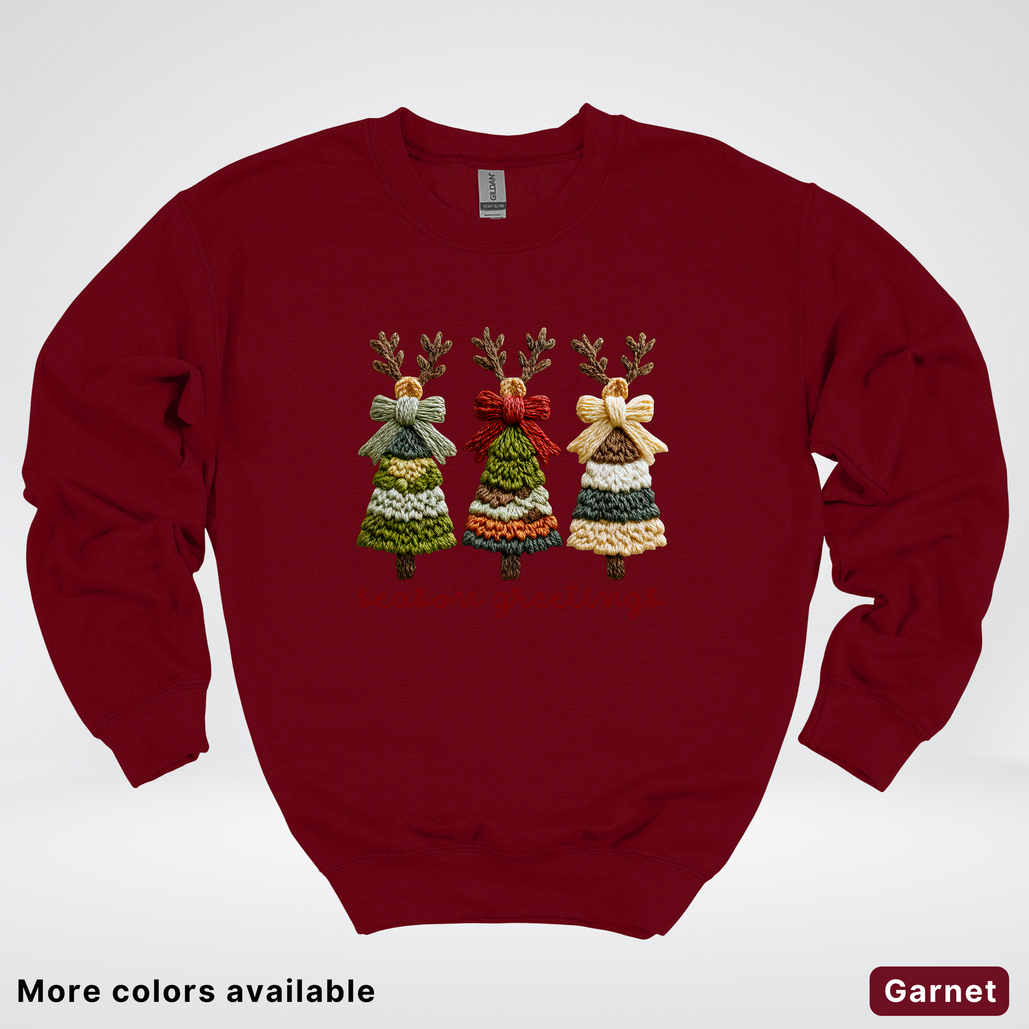 Season Greetings Reindeer Trees Hook Yard Faux - Crewneck Sweatshirt