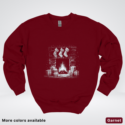 Vintage Christmas Fireplace Scene - Crewneck Sweatshirt