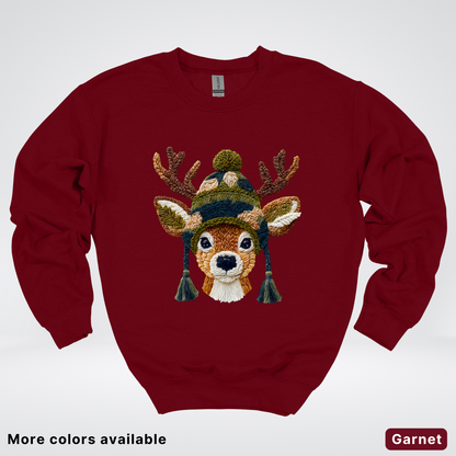 Cozy Winter Reindeer Hook Yard Faux Texture - Crewneck Sweatshirt