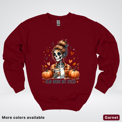 Dead Inside But Spiced Skeleton Coffee Pumpkin Fall - Crewneck Sweatshirt