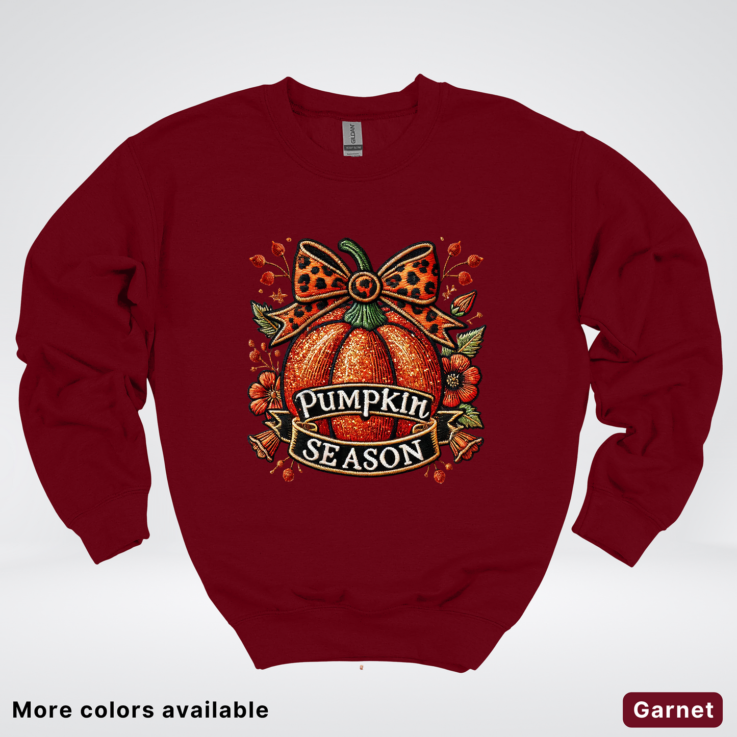 Pumpkin Season Leopard Print Bow Fall Autumn - Crewneck Sweatshirt