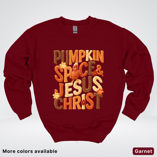 Pumpkin Spice & Jesus Christ Turkey & Flowers Crochet - Crewneck Sweatshirts