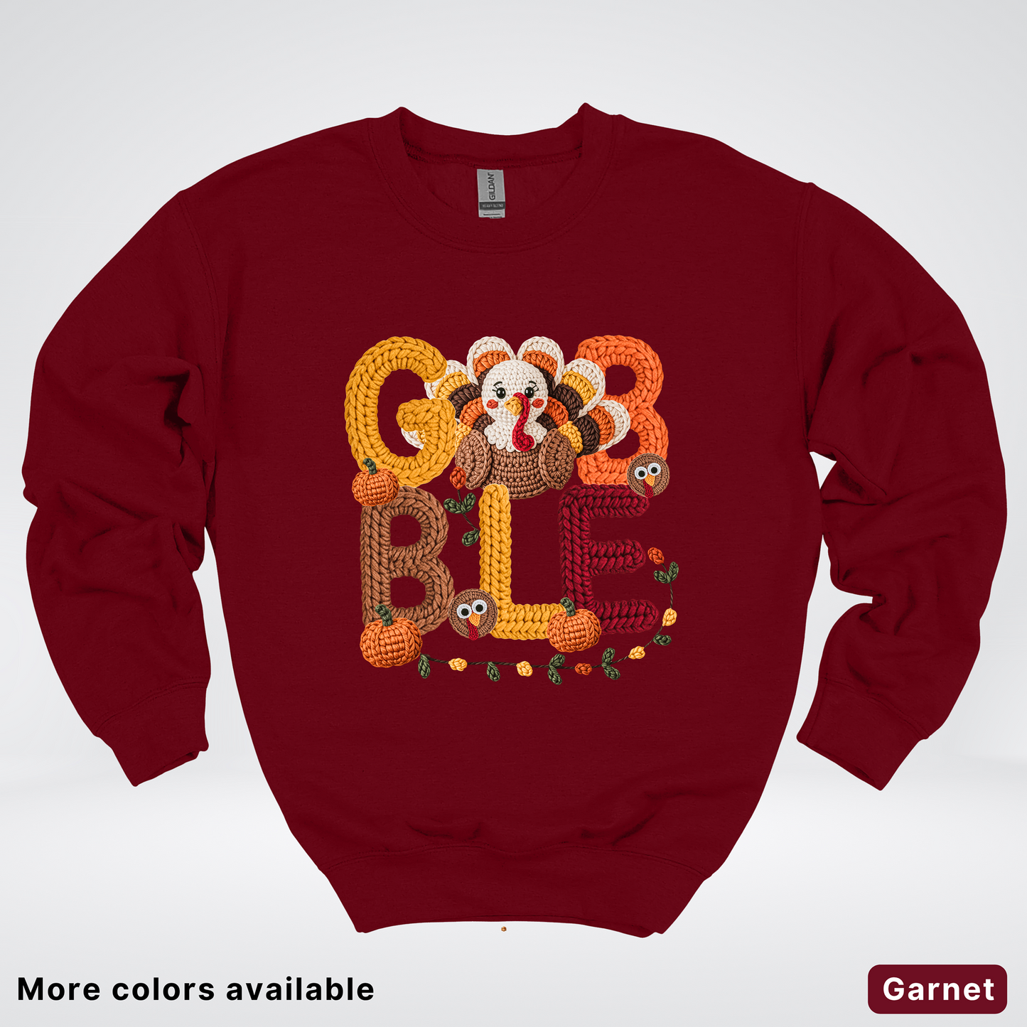 Turkey Gobble Pumpkin Fall Crochet - Crewneck Sweatshirts