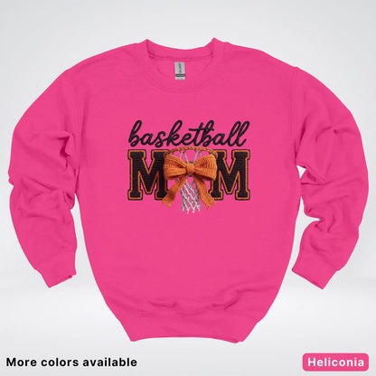 Basketball Mom – Faux Crochet Bow Basketball Graphic Crewneck Sweatshirt