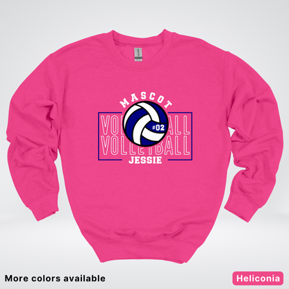 Custom Mascot, Number, & Name – Navy - Volleyball Design 13 Crewneck Sweatshirt