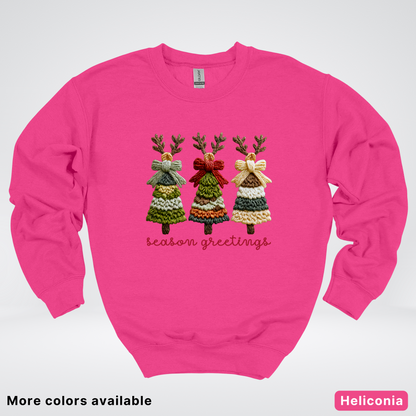 Season Greetings Reindeer Trees Hook Yard Faux - Crewneck Sweatshirt