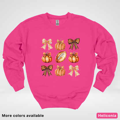 Football Coquette Ribbon Bow Plaid Pumpkin Fall - Sweatshirt