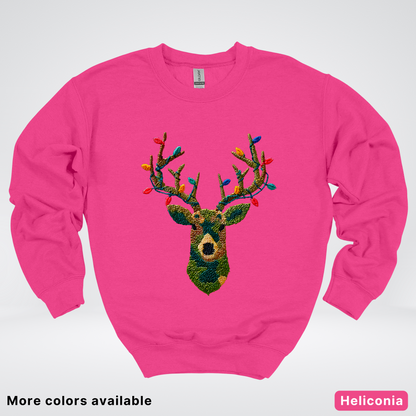 Rustic Reindeer Lights – Hook Yard Faux Texture - Crewneck Sweatshirt