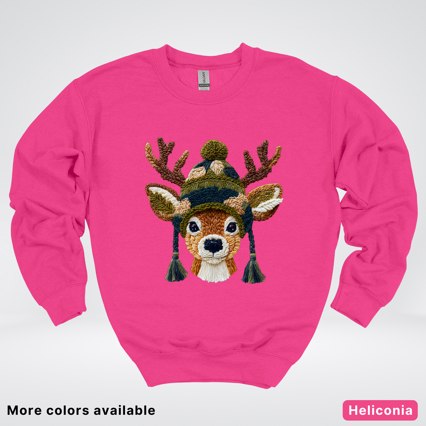 Cozy Winter Reindeer Hook Yard Faux Texture - Crewneck Sweatshirt