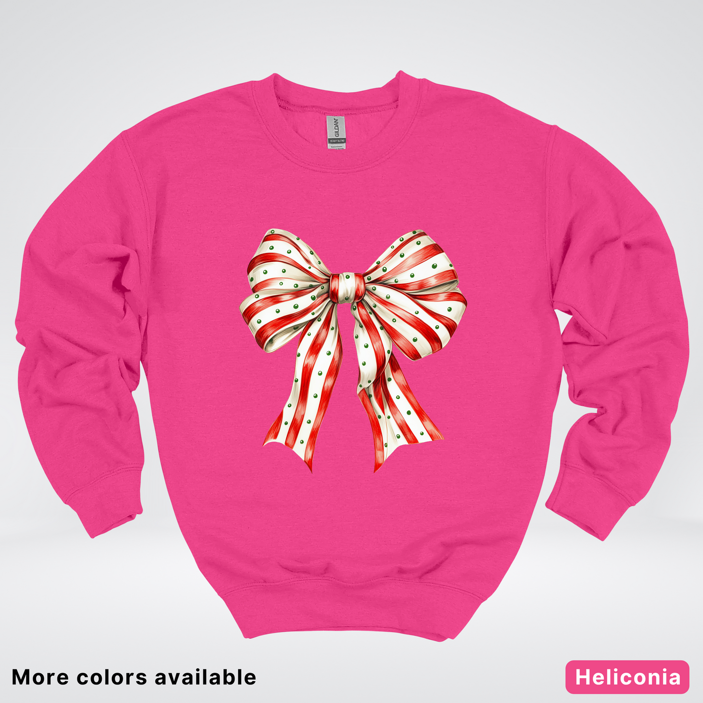 Peppermint Stripe Christmas Bow - Crewneck