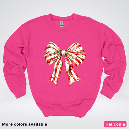 Peppermint Stripe Christmas Bow - Crewneck
