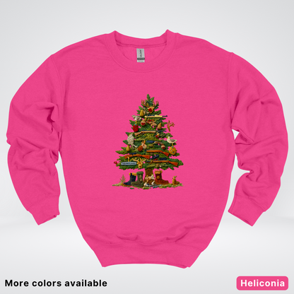 Woodland Critters Christmas Tree Hook Yard Faux - Crewneck Sweatshirt