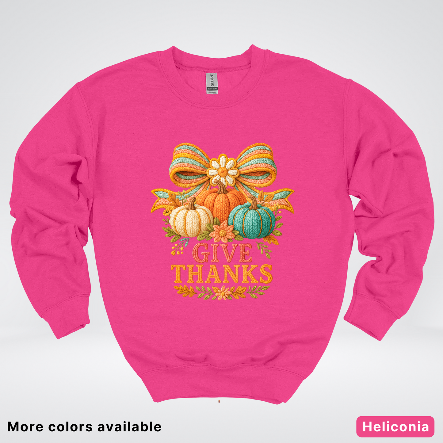 Give Thanks Crochet Thanksgiving Fall Pumpkin - Crewneck Sweatshirt