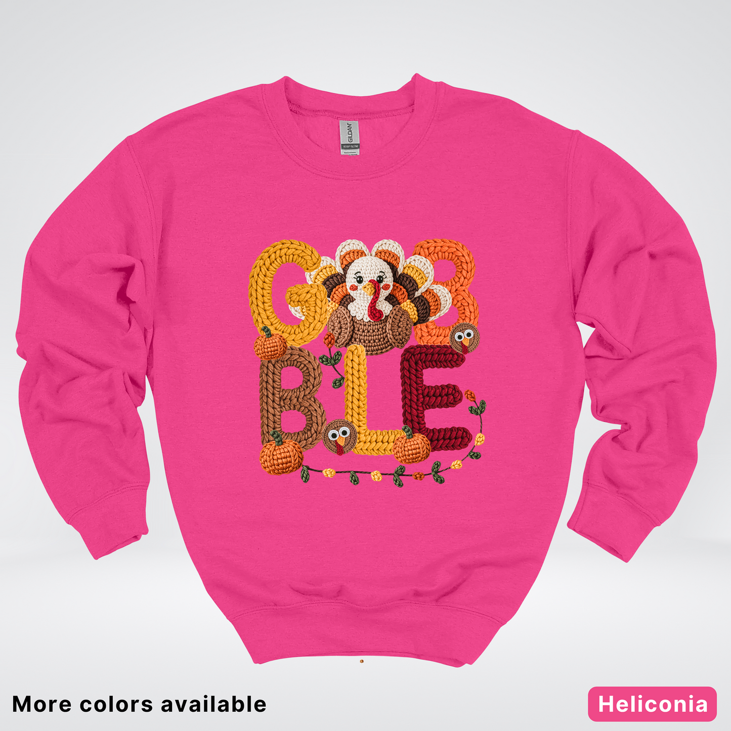 Turkey Gobble Pumpkin Fall Crochet - Crewneck Sweatshirts