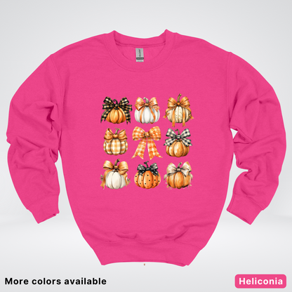 Flannel Bows & Pumpkin Coquette Fall Autumn - Crewneck Sweatshirt