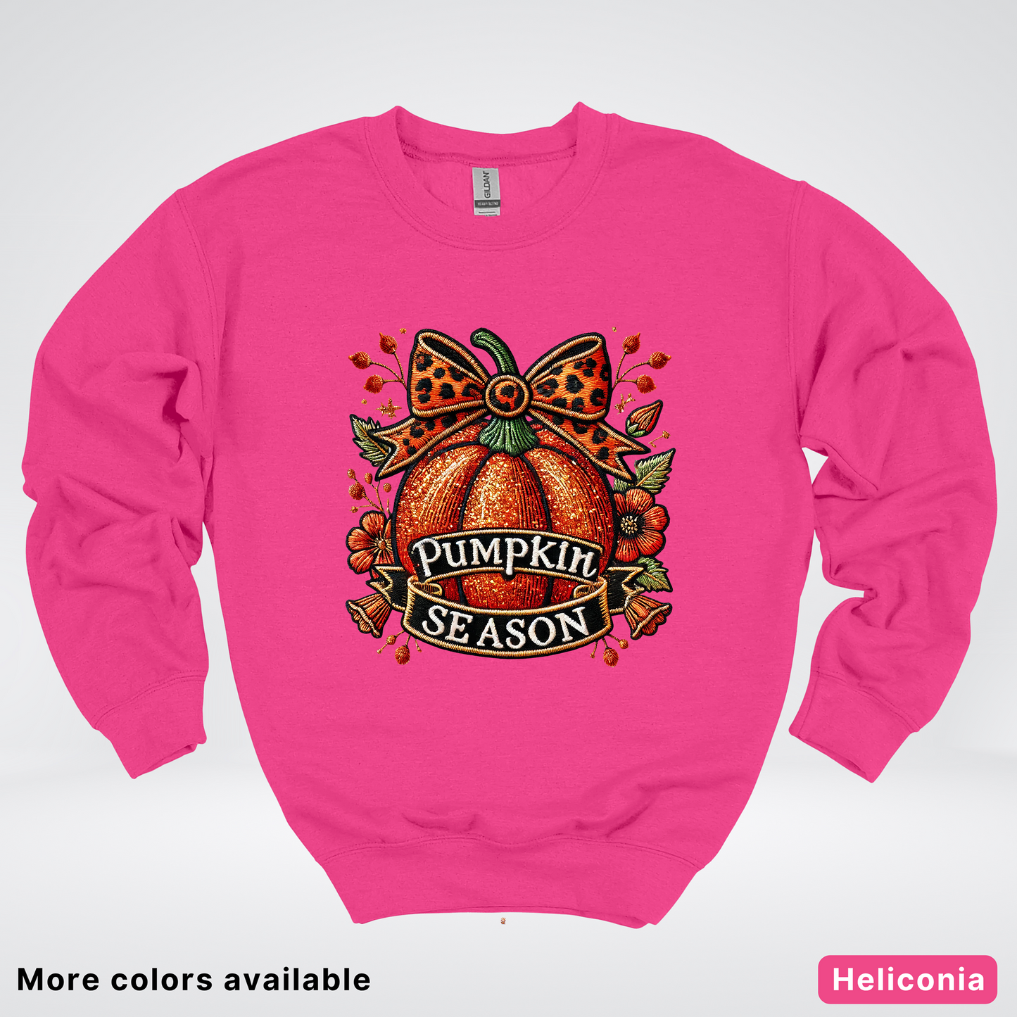 Pumpkin Season Leopard Print Bow Fall Autumn - Crewneck Sweatshirt
