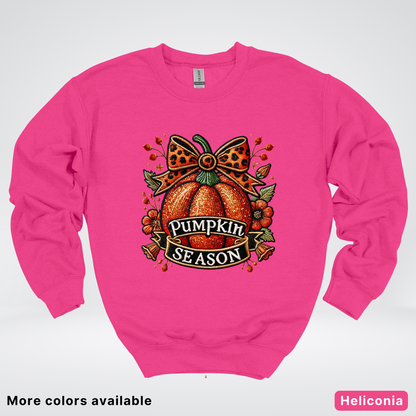 Pumpkin Season Leopard Print Bow Fall Autumn - Crewneck Sweatshirt