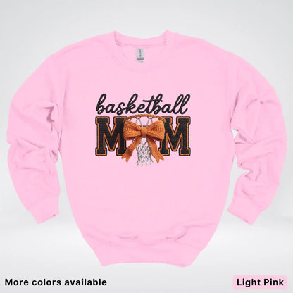 Basketball Mom – Faux Crochet Bow Basketball Graphic Crewneck Sweatshirt
