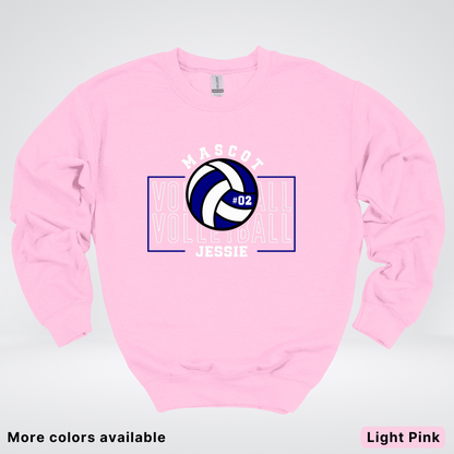 Custom Mascot, Number, & Name – Navy - Volleyball Design 13 Crewneck Sweatshirt