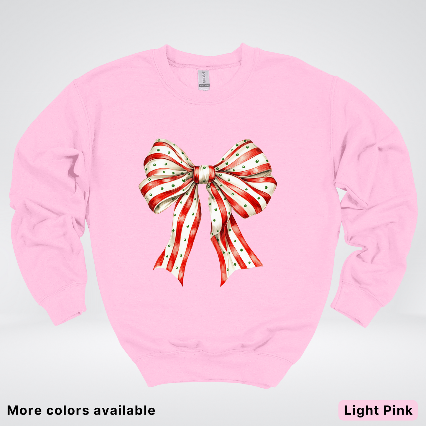 Peppermint Stripe Christmas Bow - Crewneck