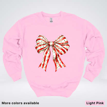 Peppermint Stripe Christmas Bow - Crewneck