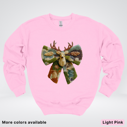 Neutral Woodland Bow Hook Yard Faux - Crewneck Sweatshirt