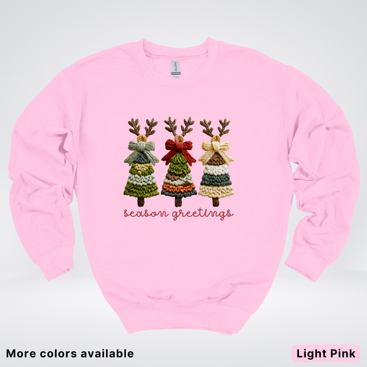 Season Greetings Reindeer Trees Hook Yard Faux - Crewneck Sweatshirt
