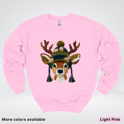 Cozy Winter Reindeer Hook Yard Faux Texture - Crewneck Sweatshirt