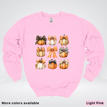 Flannel Bows & Pumpkin Coquette Fall Autumn - Crewneck Sweatshirt