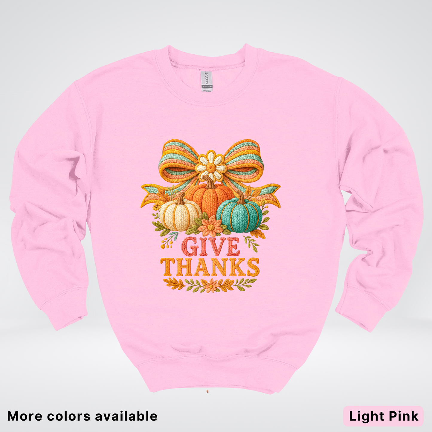 Give Thanks Crochet Thanksgiving Fall Pumpkin - Crewneck Sweatshirt