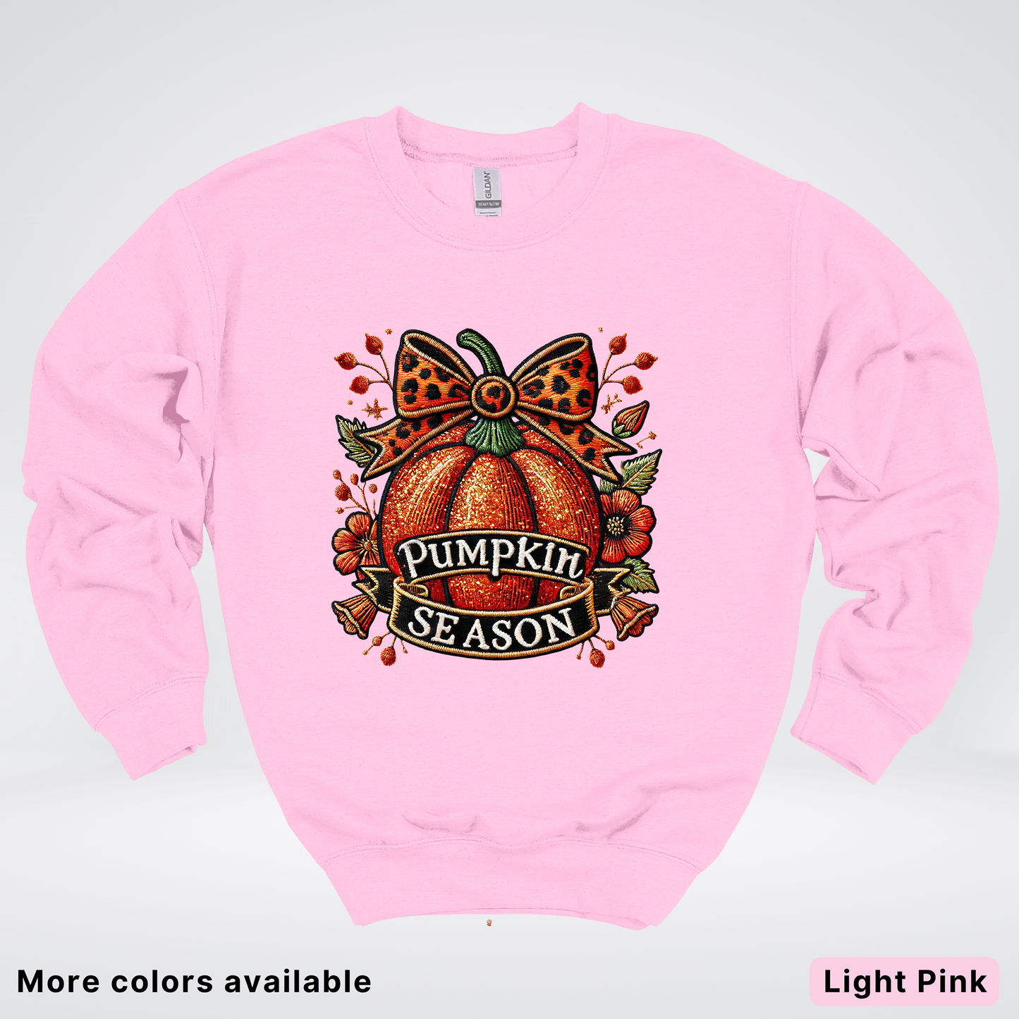 Pumpkin Season Leopard Print Bow Fall Autumn - Crewneck Sweatshirt