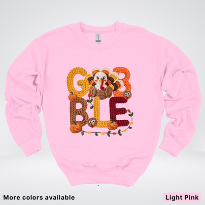 Turkey Gobble Pumpkin Fall Crochet - Crewneck Sweatshirts