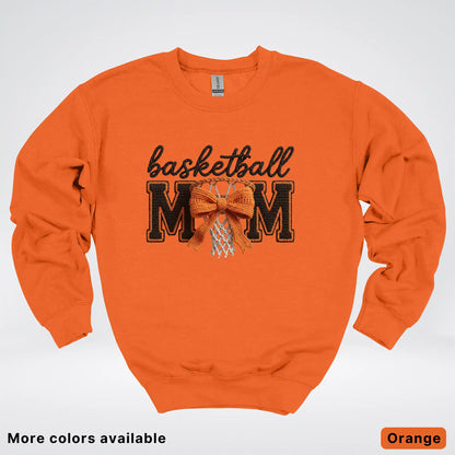 Basketball Mom – Faux Crochet Bow Basketball Graphic Crewneck Sweatshirt
