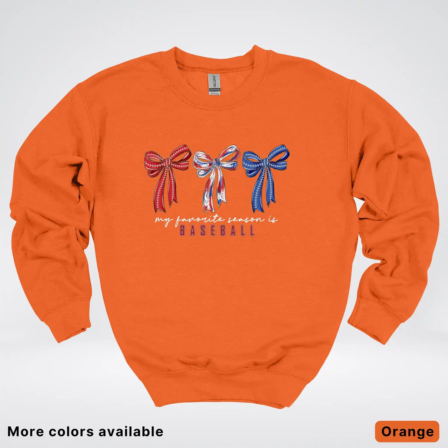 My Favorite Season Is Baseball – Red White Blue Bow Graphic Crewneck Sweatshirt