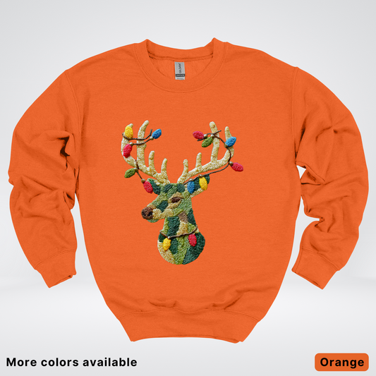 Festive Light-Up Reindeer Hook Yard Faux - Crewneck Sweatshirt