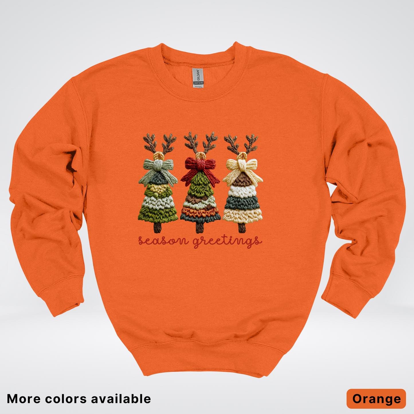 Season Greetings Reindeer Trees Hook Yard Faux - Crewneck Sweatshirt