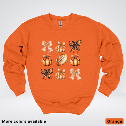 Football Coquette Ribbon Bow Plaid Pumpkin Fall - Sweatshirt